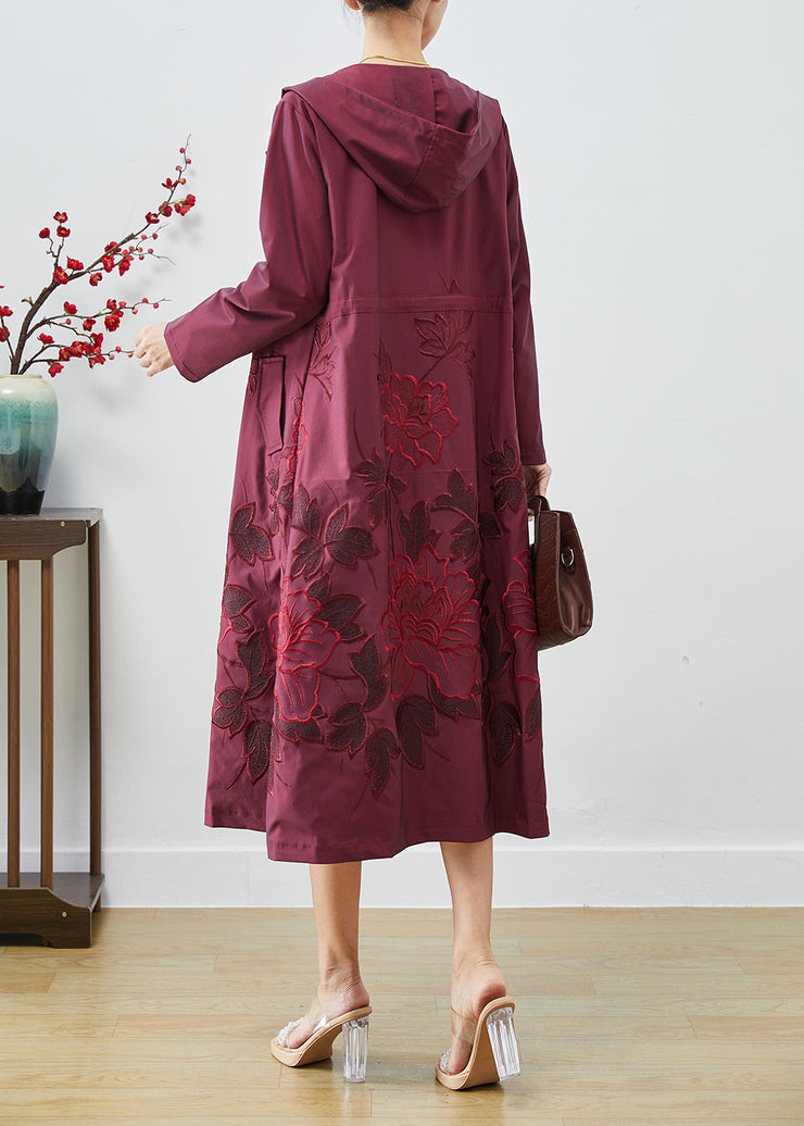 French Mulberry Embroidered Drawstring Spandex Coats Fall