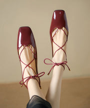 French Mulberry Lace Up Splicing Flats Square Toe