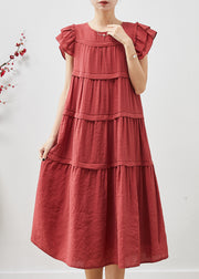 French Mulberry Layered Cotton Long Dress Butterfly Sleeve