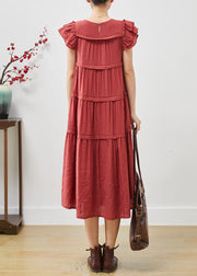 French Mulberry Layered Cotton Long Dress Butterfly Sleeve