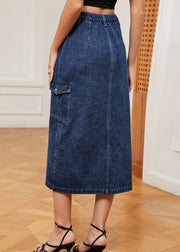 French Navy Button Elastic Waist Denim Skirts Summer