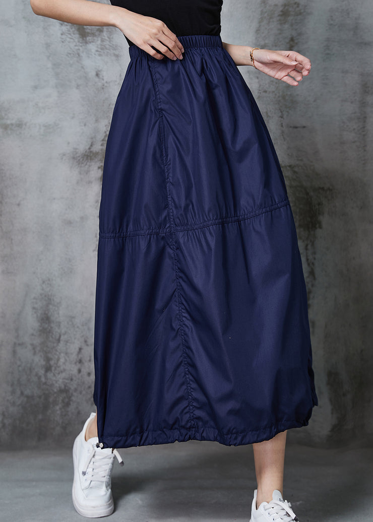 French Navy Drawstring Cotton Holiday Skirt Summer