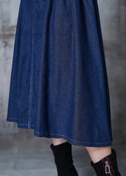 French Navy High Waist Wrinkled Denim Skirts Fall