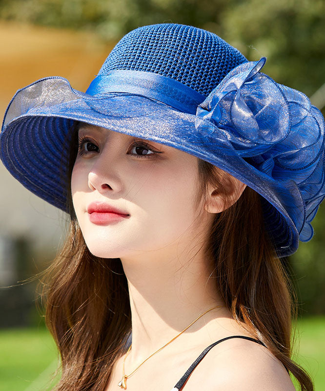 French Navy Organza Lace Breathable Bucket Hat Summer
