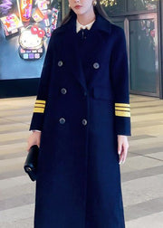 French Navy Peter Pan Collar Button Woolen Coats Long Sleeve