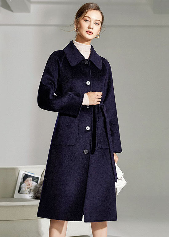 French Navy Peter Pan Collar Pockets Woolen Single Breasted Coat Winter