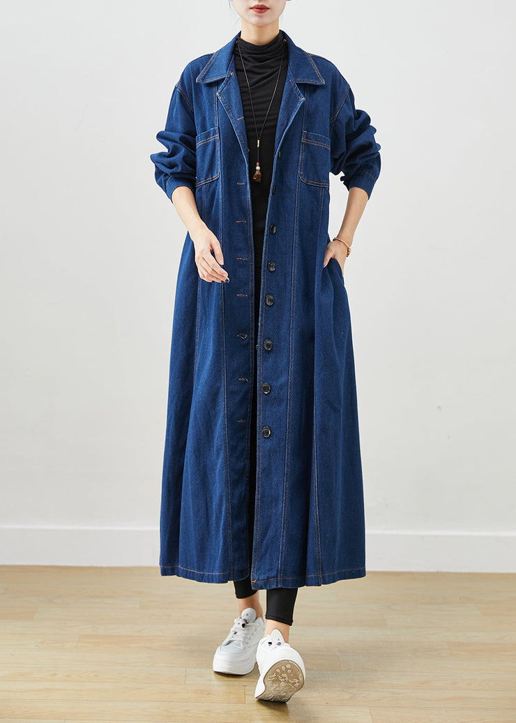 French Navy Slim Fit Exra Large Hem Denim Trench Fall