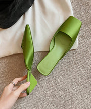 French New Satin Fluorescent Green Slide Sandals