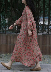 French O-Neck Print Wrinkled Cotton Dresses Spring