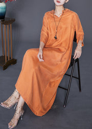 French Orange Oversized Draping Silk Vacation Dresses Bracelet Sleeve