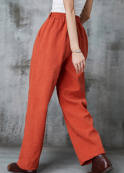 French Orange Oversized Pockets Thick Corduroy Pants Spring