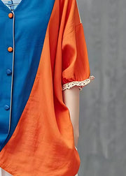 French Orange Patchwork Button Shirt Fall