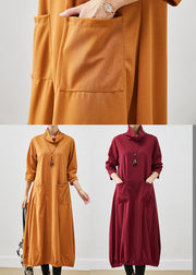 French Orange Turtle Neck Warm Fleece Robe Dresses Fall