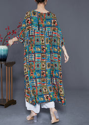 French Oversized Ruffled Abstract Print Cotton Maxi Dress Summer