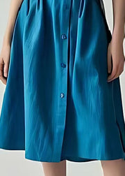 French Peacock Blue Silm Fit Cotton Mid Dress Summer