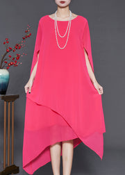 French Pink Asymmetrical Chiffon Beach Dresses Cloak Sleeves