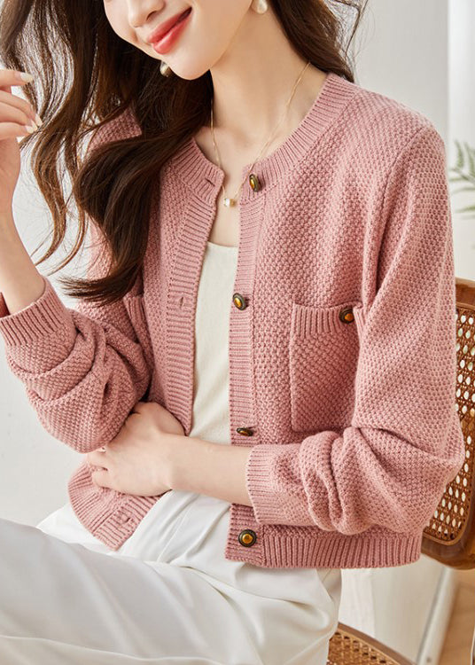 French Pink Cozy Cable Knit Cardigan Spring