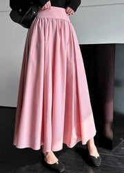 French Pink High Waist Cotton Pleated Skirt Spring