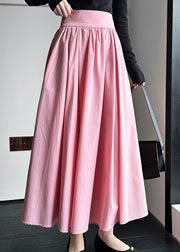 French Pink High Waist Cotton Pleated Skirt Spring