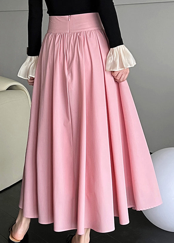 French Pink High Waist Cotton Pleated Skirt Spring