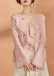 French Pink Hollow Out Button Knit Cardigan Long Sleeve
