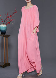 French Pink Oversized Cotton Maxi Dresses Spring