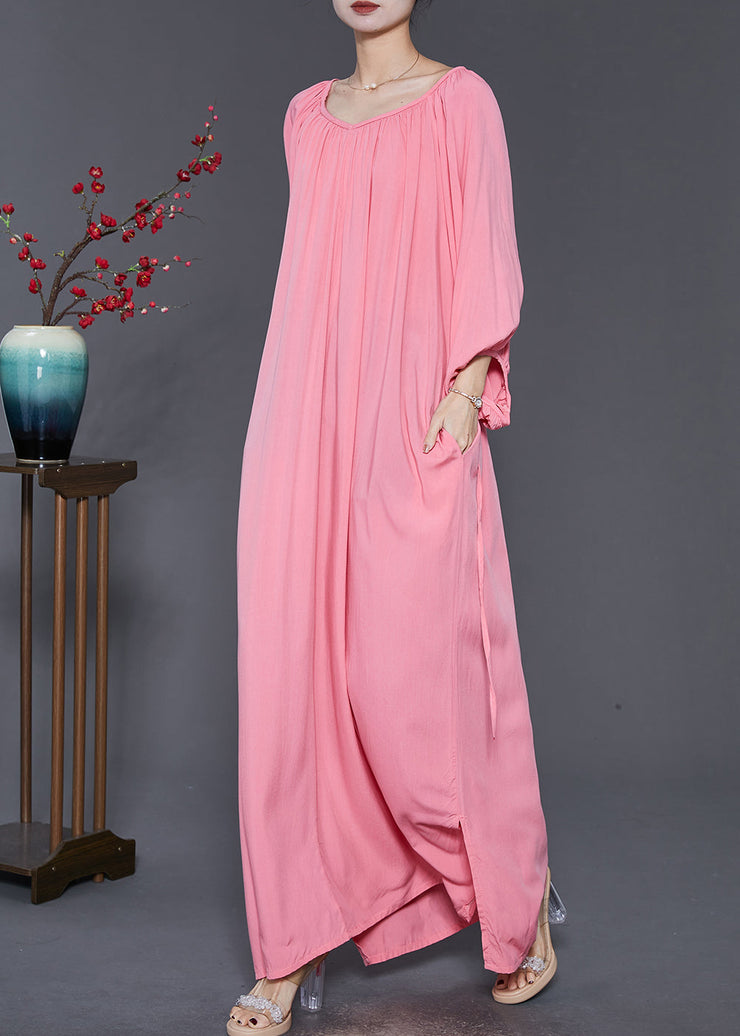 French Pink Oversized Cotton Maxi Dresses Spring