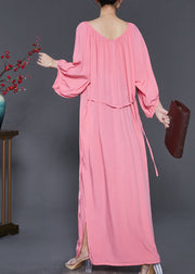 French Pink Oversized Cotton Maxi Dresses Spring