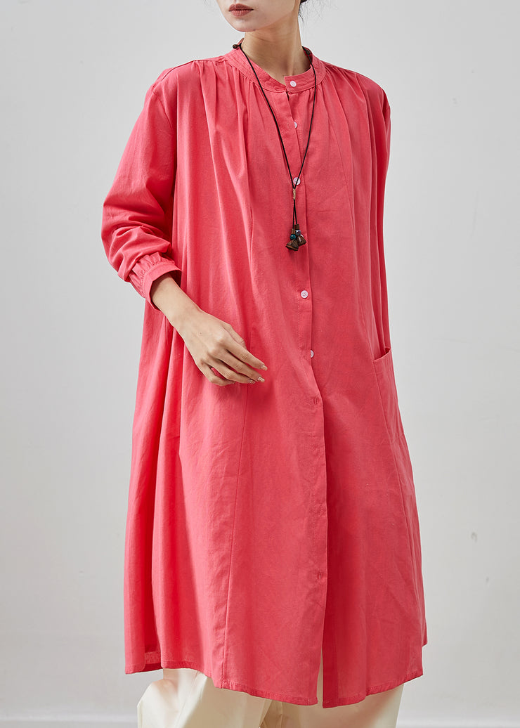 French Pink Oversized Cotton Shirt Dresses Spring