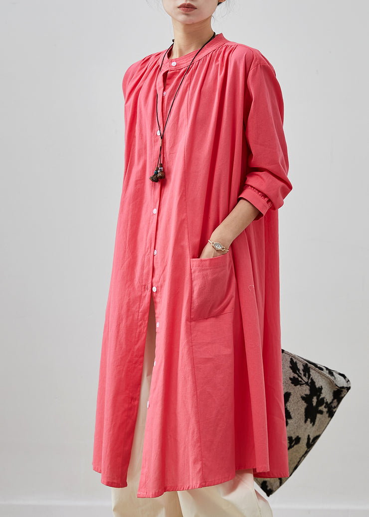 French Pink Oversized Cotton Shirt Dresses Spring