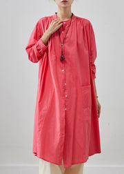 French Pink Oversized Cotton Shirt Dresses Spring