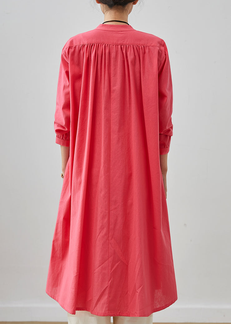 French Pink Oversized Cotton Shirt Dresses Spring