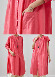 French Pink Oversized Cotton Shirt Dresses Spring