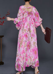 French Pink Oversized Print Chiffon Beach Dress Summer