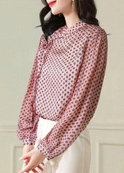 French Pink Patchwork Print Chiffon Blouse Top Spring