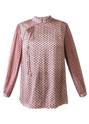 French Pink Patchwork Print Chiffon Blouse Top Spring