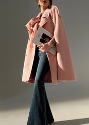 French Pink Peter Pan Collar Patchwork Woolen Cape Coat Winter