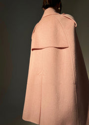 French Pink Peter Pan Collar Patchwork Woolen Cape Coat Winter