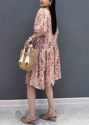 French Pink Print Fake Two Pieces Long Dress Summer