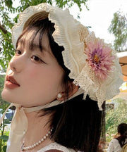 French Pink Purple Lace Flower Ruffles Grass Woven Sun Hat