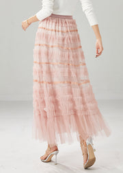 French Pink Ruffled Exra Large Hem Tulle Skirt Fall