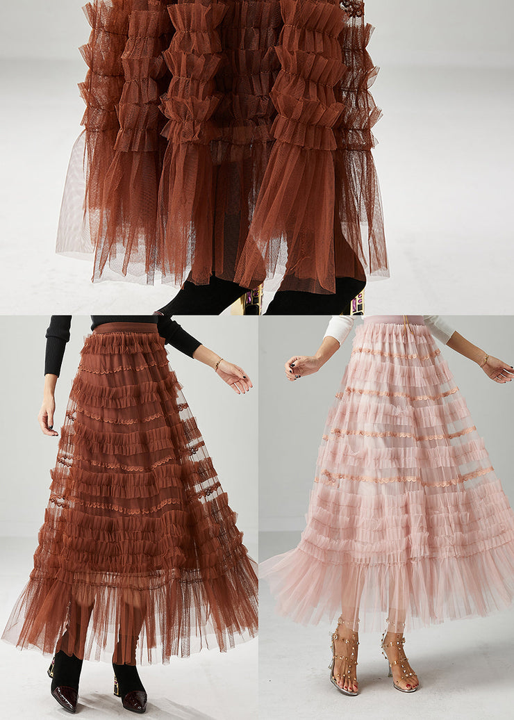 French Pink Ruffled Exra Large Hem Tulle Skirt Fall