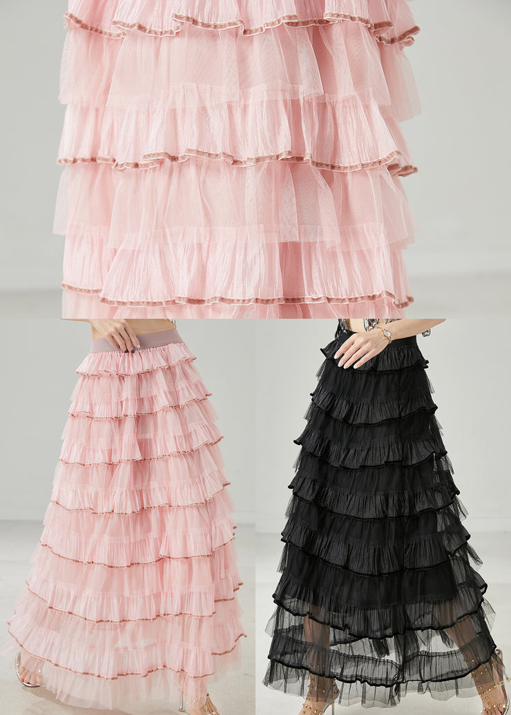 French Pink Ruffles Layered Tulle Vacation Skirt Spring