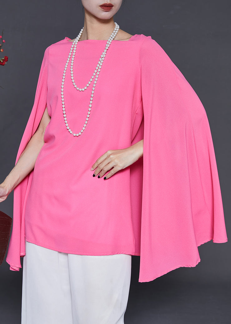 French Pink Silm Fit Chiffon Shirt Top Cloak Sleeves
