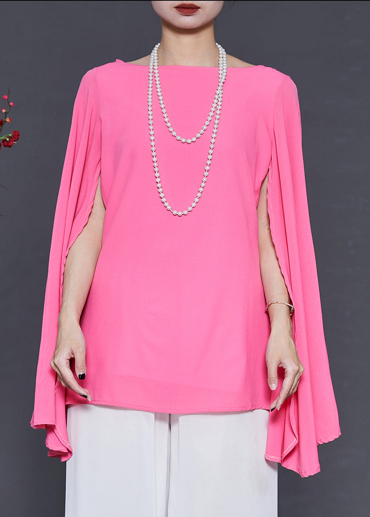 French Pink Silm Fit Chiffon Shirt Top Cloak Sleeves