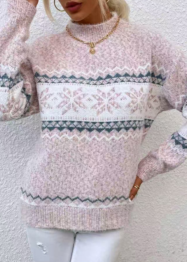 French Pink Striped Cozy Knit Sweaters Spring