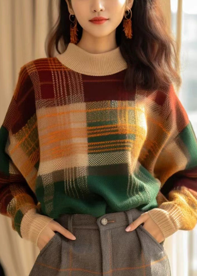 French Plaid Cozy Patchwork Wool Knit Sweaters Spring