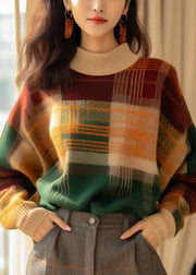 French Plaid Cozy Patchwork Wool Knit Sweaters Winter