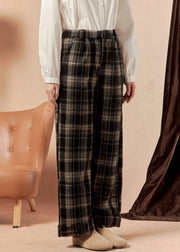 French Plaid Pockets High Waist Cotton Pants Spring