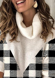 French Plaid Turtleneck Patchwork Knit Sweaters Spring